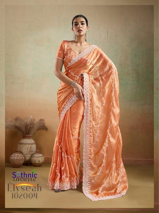 102004 Elyseah Sethnic Velvet Chiffon Sarees