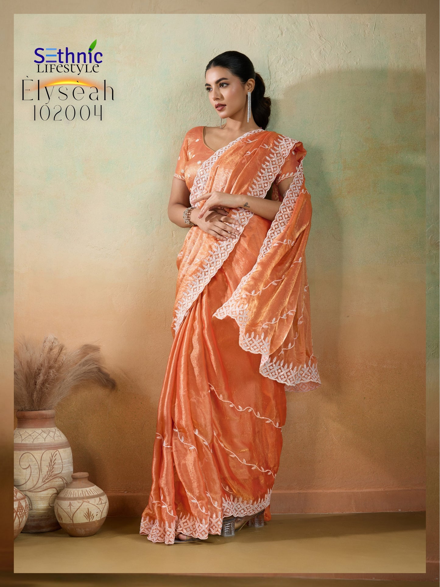 102004 Elyseah Sethnic Velvet Chiffon Sarees