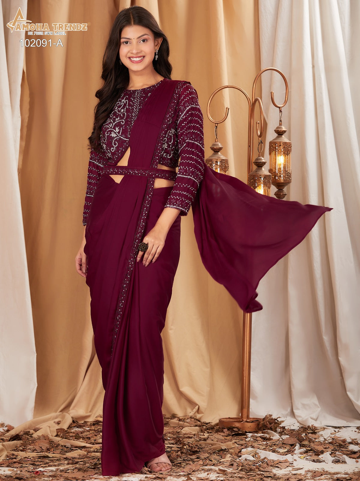 102091A Amoha Embroidery Ready To Wear Saree