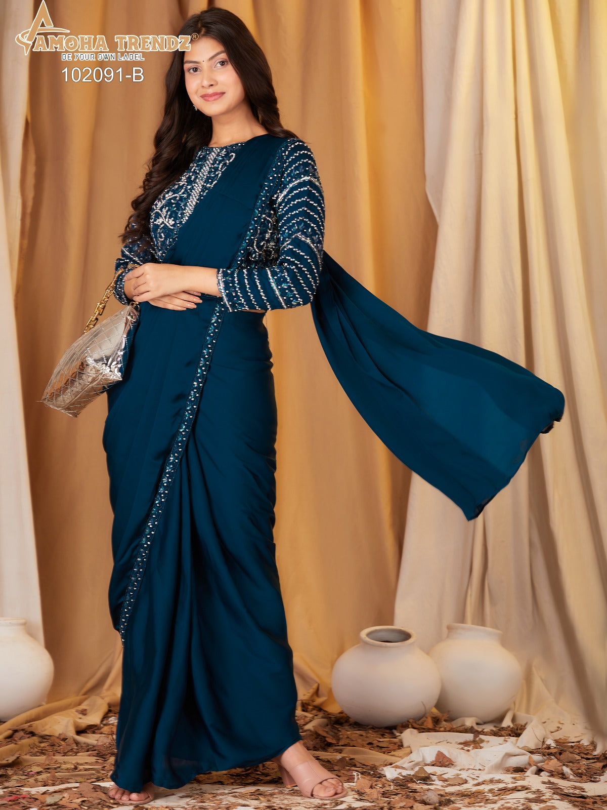 102091B Amoha Embroidery Ready To Wear Saree