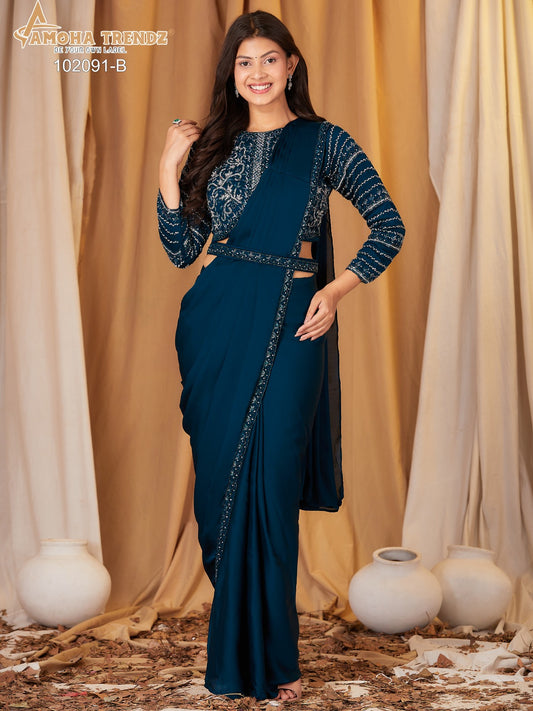 102091B Amoha Embroidery Ready To Wear Saree