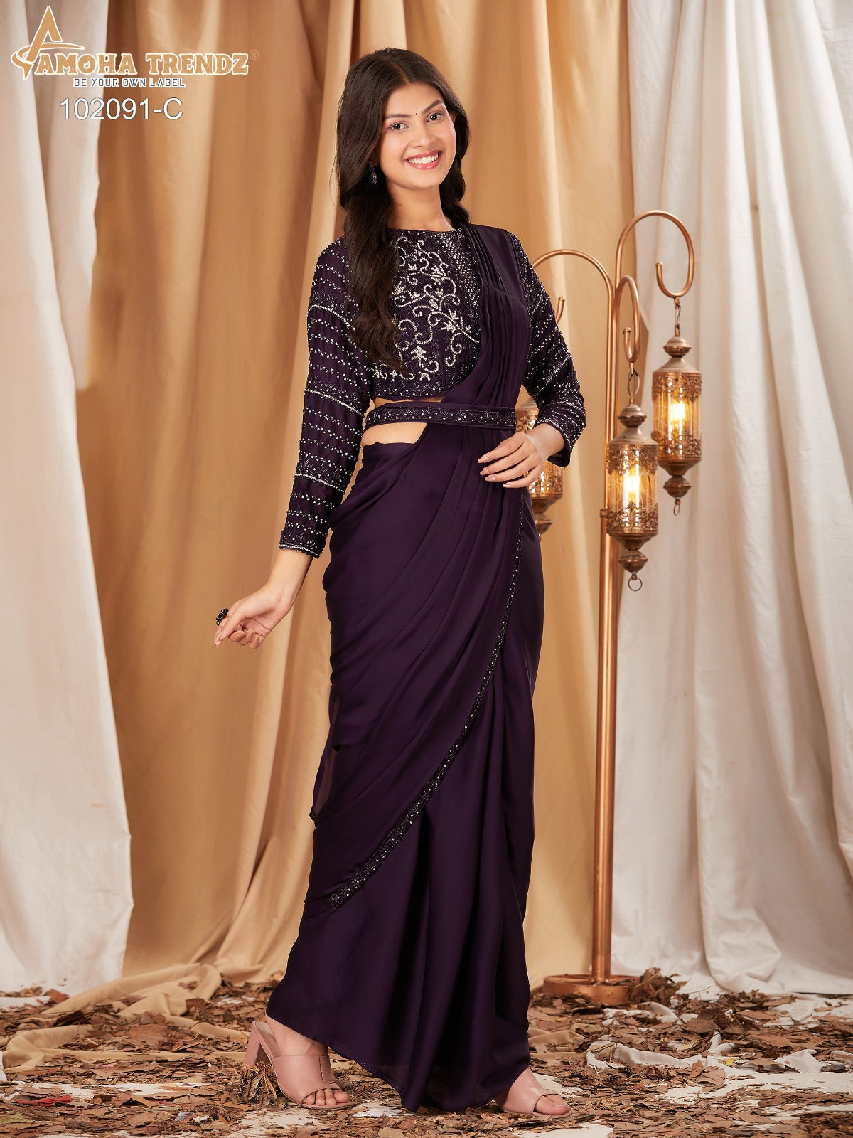 102091C Amoha Embroidery Ready To Wear Saree