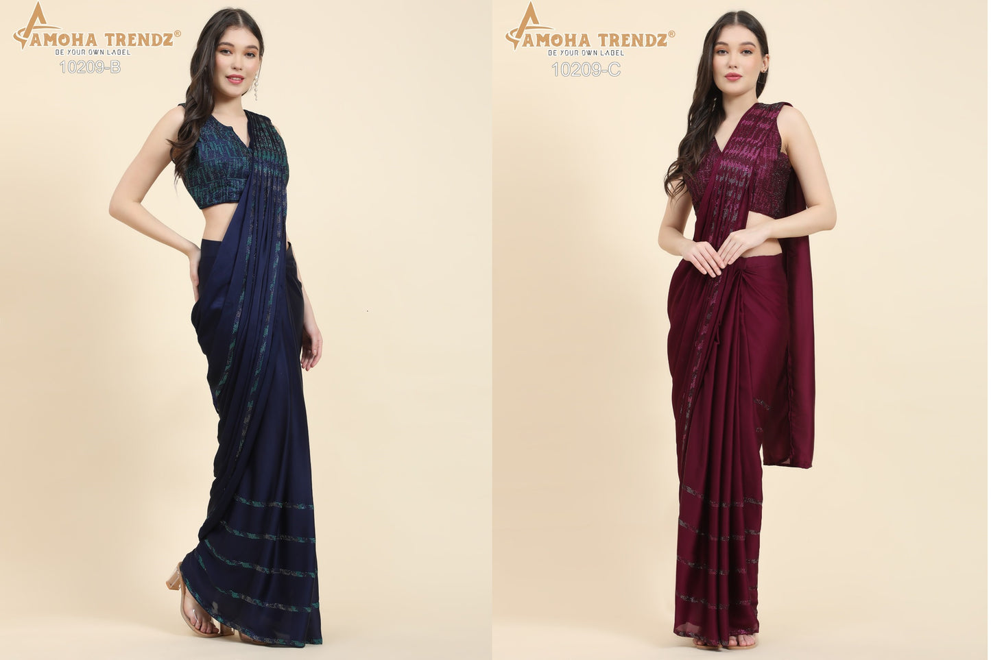 10209B Amoha V-Neck Ready To Wear Saree