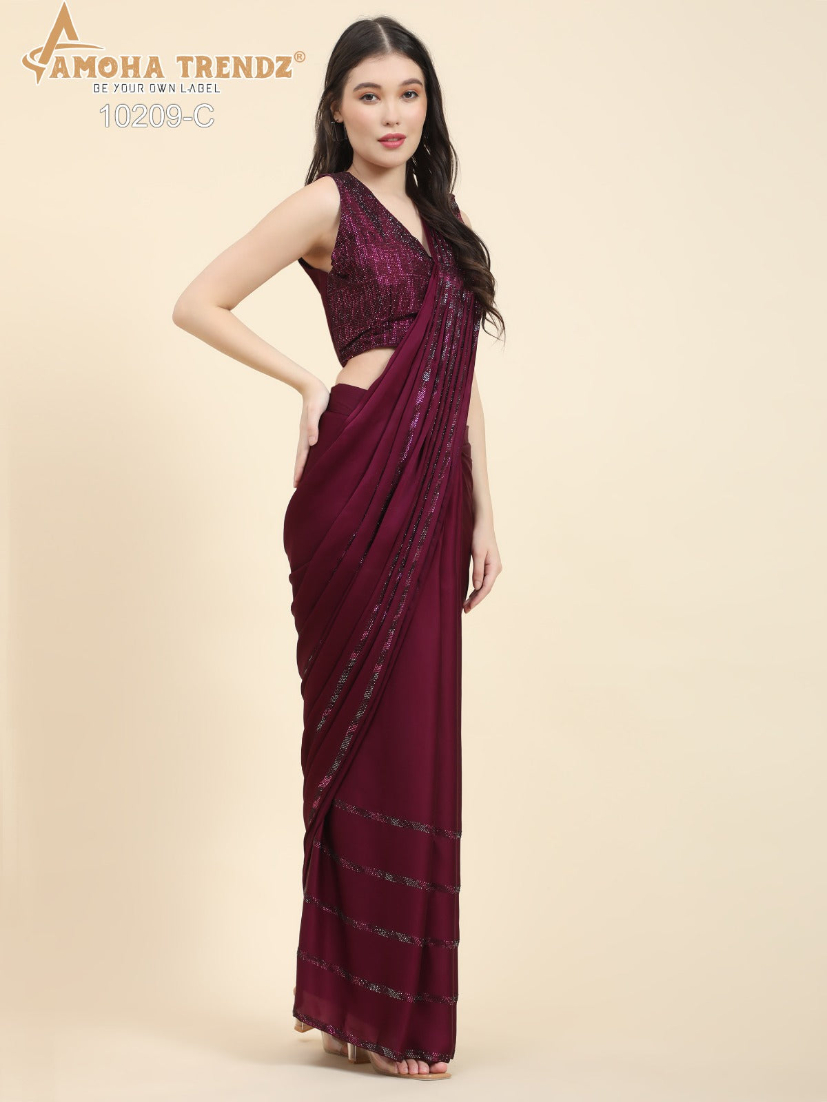 10209C Amoha V-Neck Ready To Wear Saree
