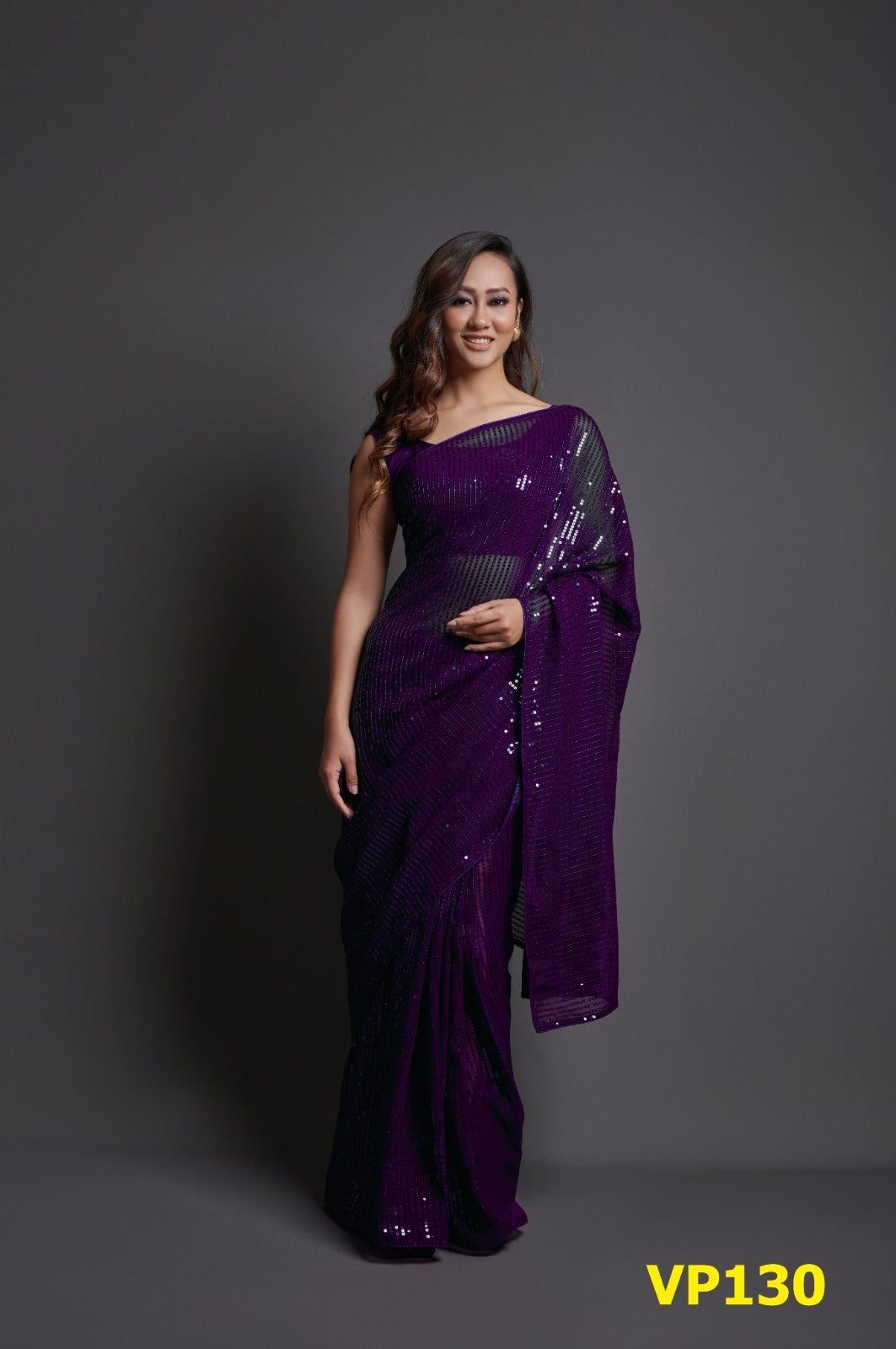 130 Plain Sequence Fashion Berry Sarees