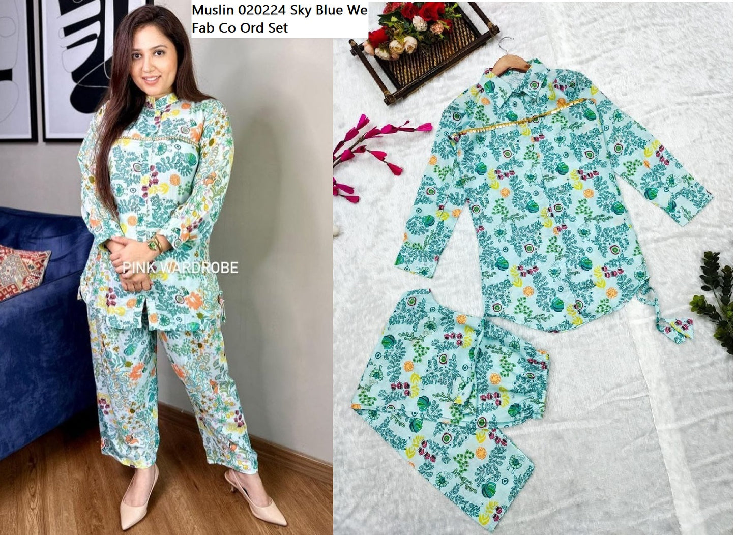 Muslin 020224 Sky Blue We Fab Co Ord Set
