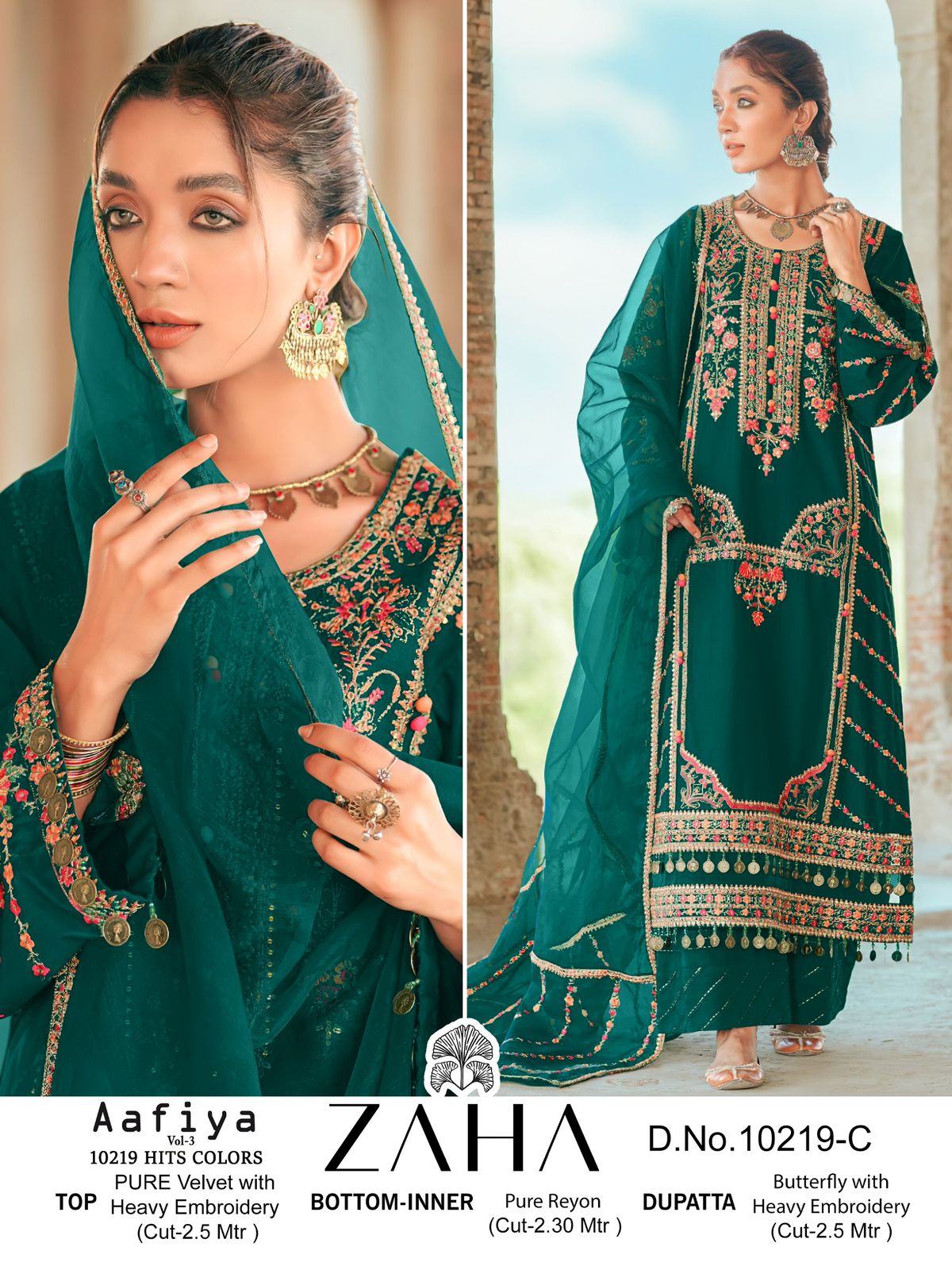 10219A Aafiya Vol 3 Zaha Embroidery Pakistani Salwar Suits