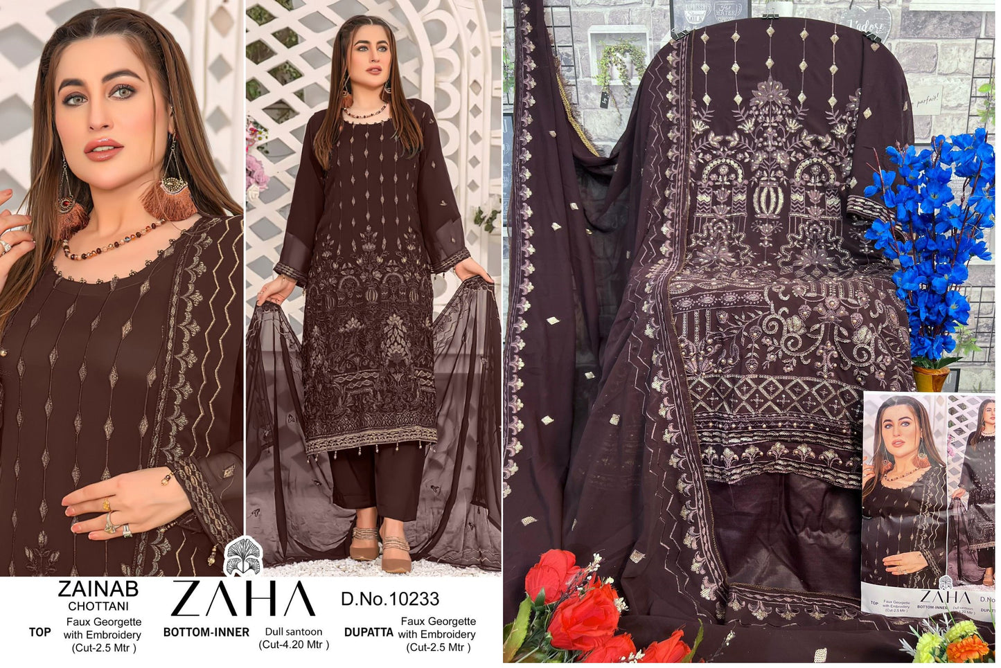 10233 Zainab Chottani Zaha Embroidered Pakistani Salwar Suits