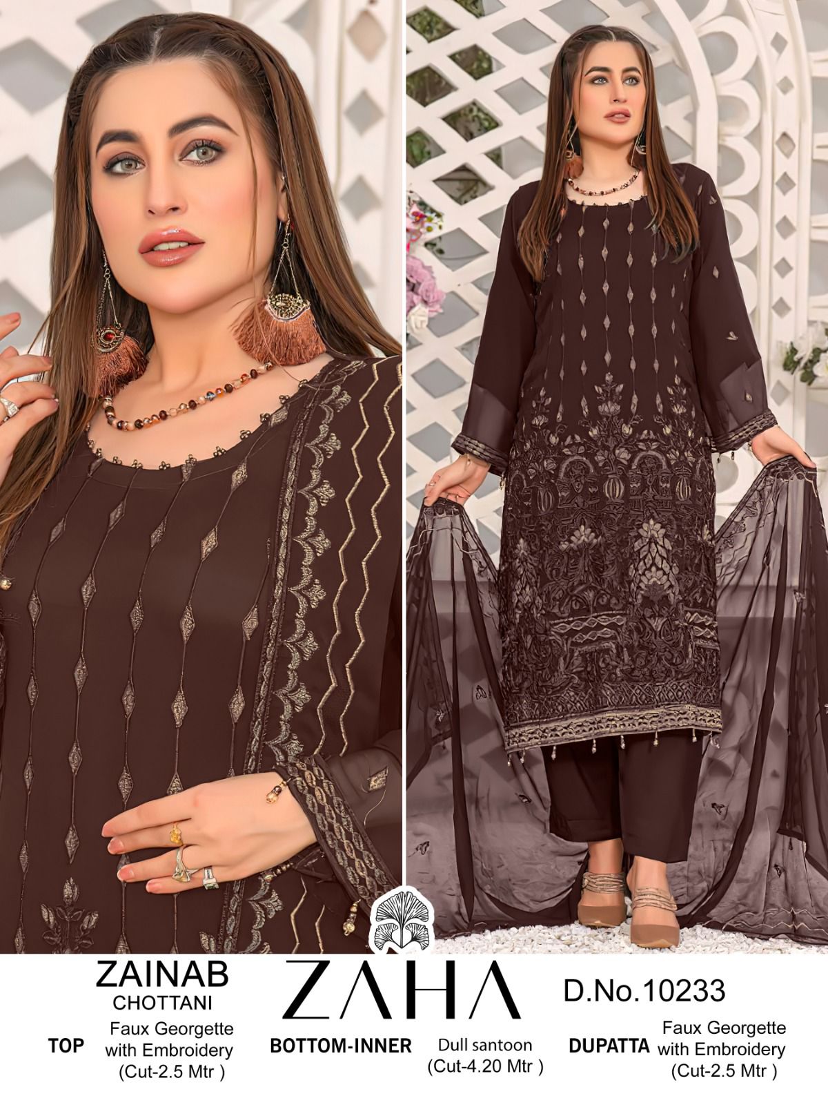 10233 Zainab Chottani Zaha Embroidered Pakistani Salwar Suits