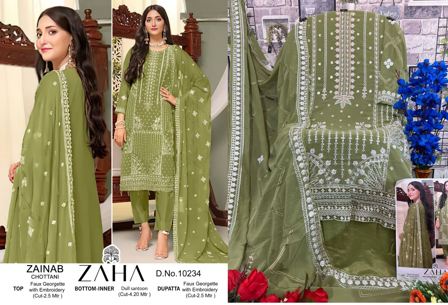 10234 Zainab Chottani Zaha Embroidered Pakistani Salwar Suits