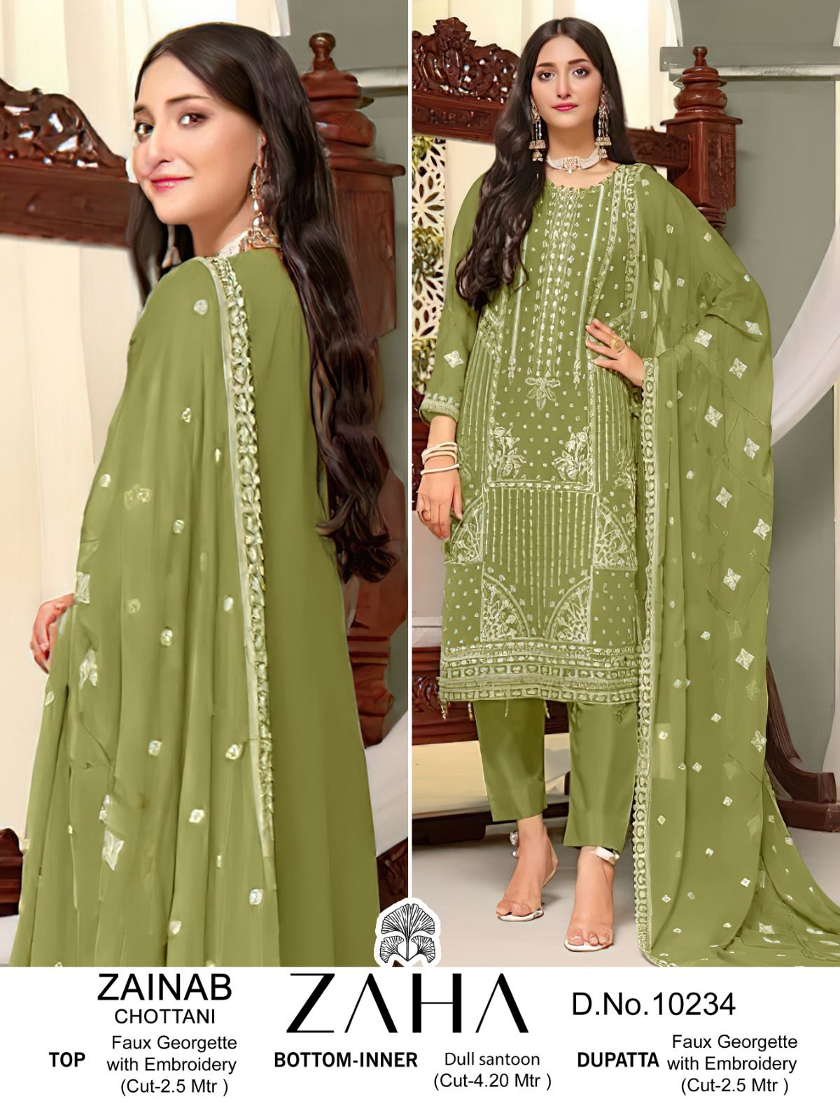 10234 Zainab Chottani Zaha Embroidered Pakistani Salwar Suits