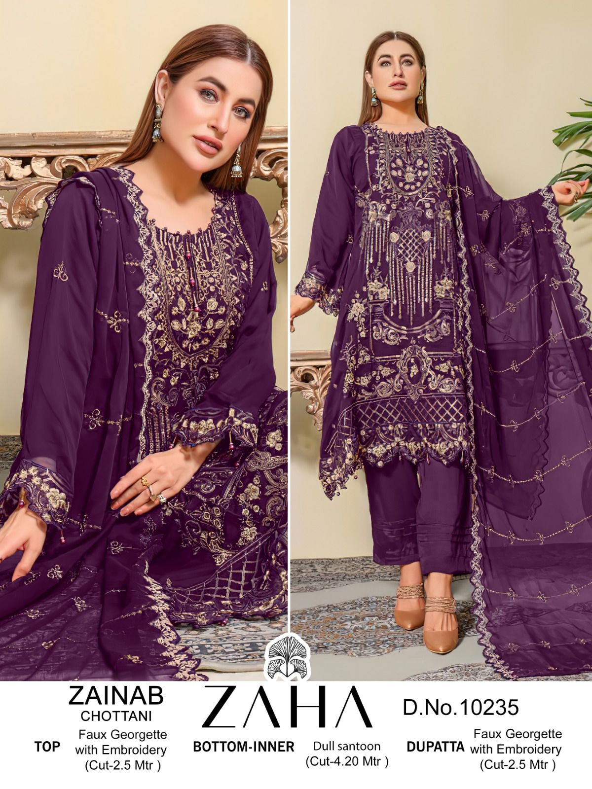 10235 Zainab Chottani Zaha Embroidered Pakistani Salwar Suits
