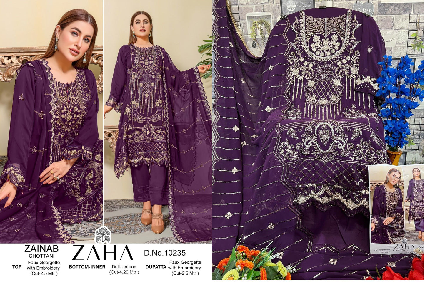 10235 Zainab Chottani Zaha Embroidered Pakistani Salwar Suits