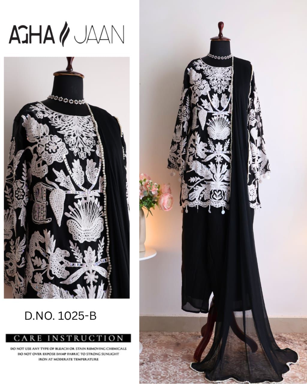 1025-B Black Agha Jaan Fancy Pakistani Readymade Suits