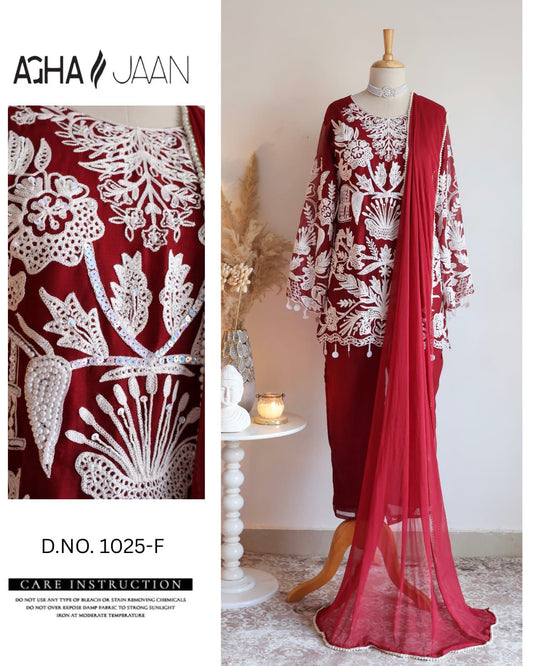 1025-F Agha Jaan Heavy Chiffon Pakistani Readymade Suits