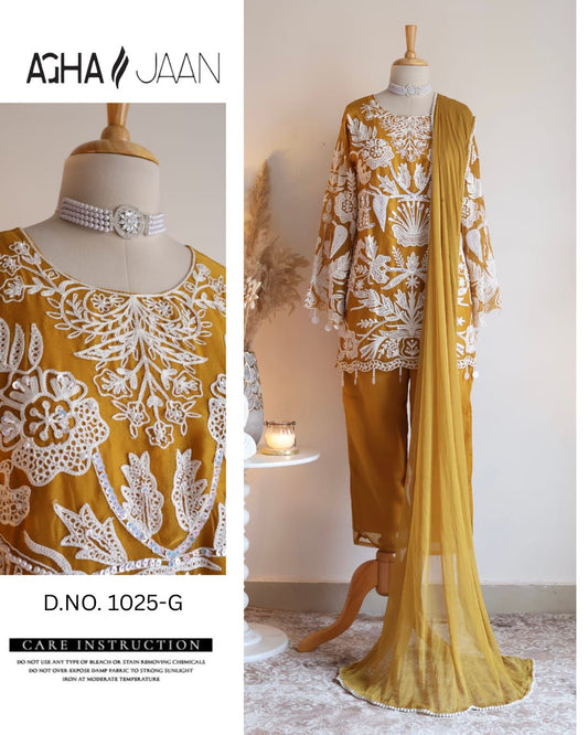1025-G Agha Jaan Heavy Chiffon Pakistani Readymade Suits