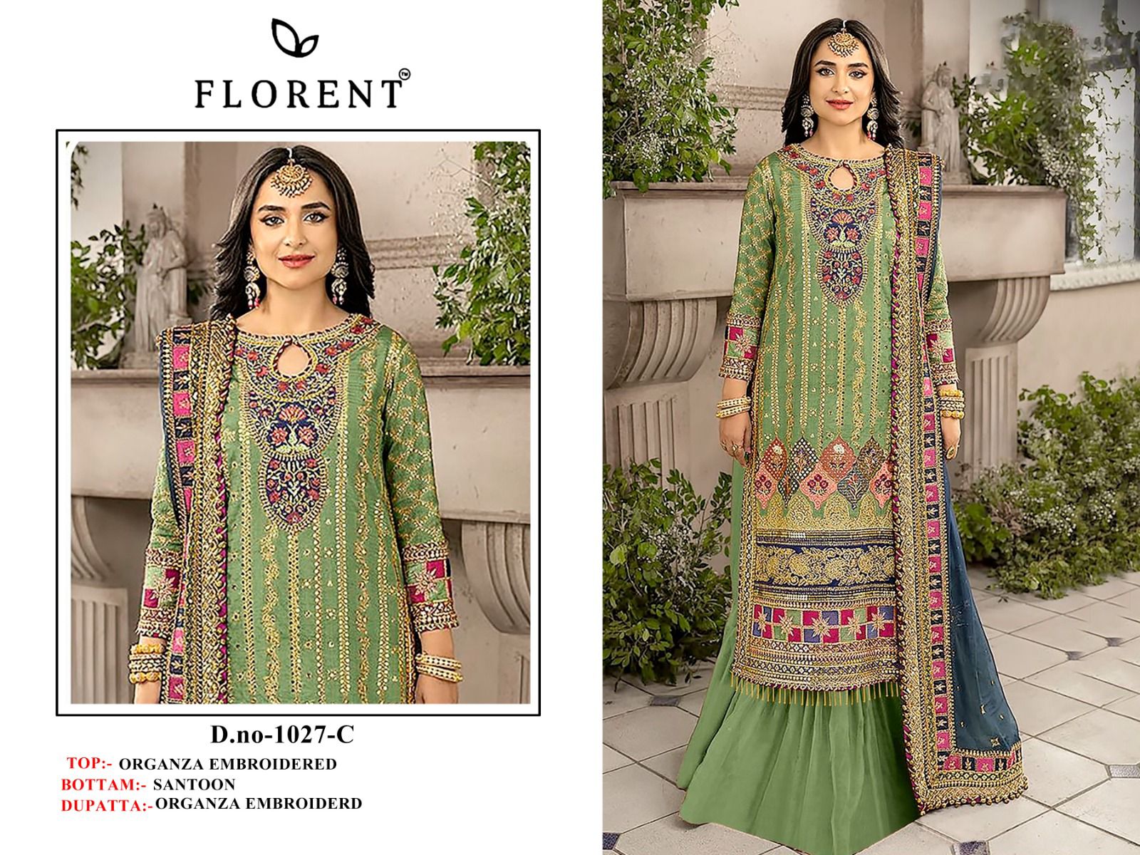 1027-C Florent Embroidery Pakistani Patch Suits