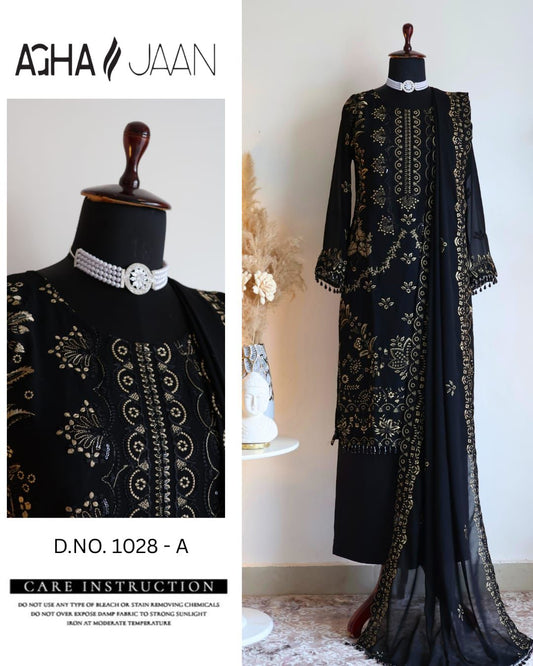 1028-A Black Agha Jaan Georgette Pakistani Readymade Suits