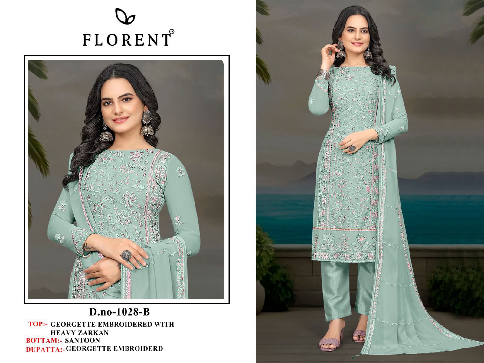 1028-B Florent Georgette Pakistani Salwar Suits