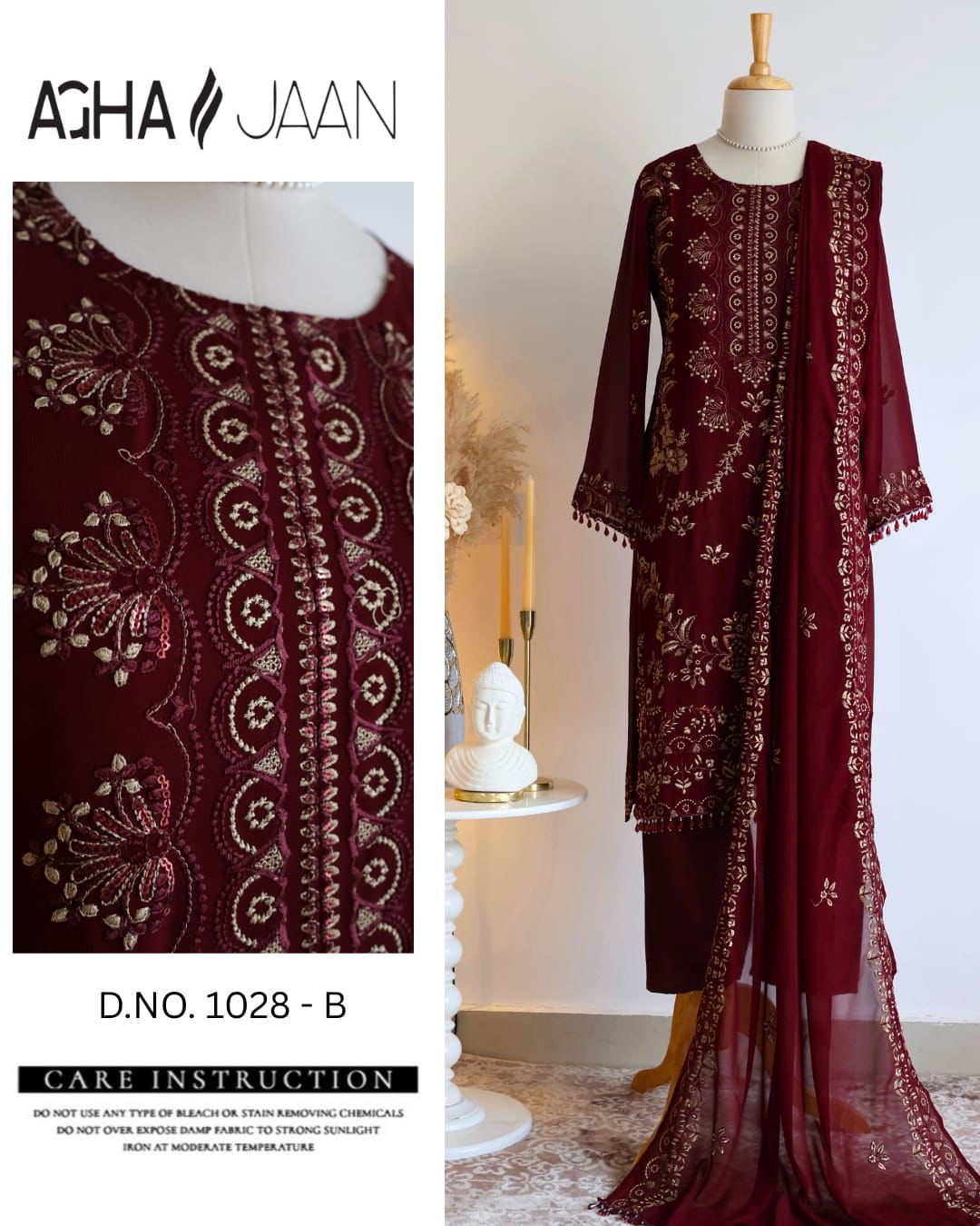 1028-B Maroon Agha Jaan Georgette Pakistani Readymade Suits