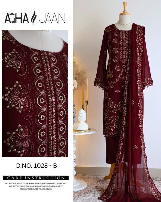 1028-B Maroon Agha Jaan Georgette Pakistani Readymade Suits