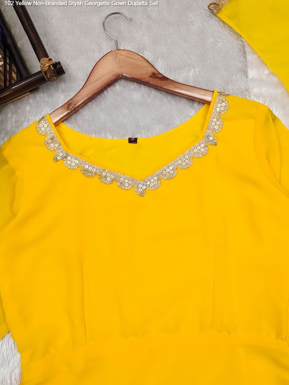 102 Yellow Non-Branded Stysh Georgette Gown Dupatta Set