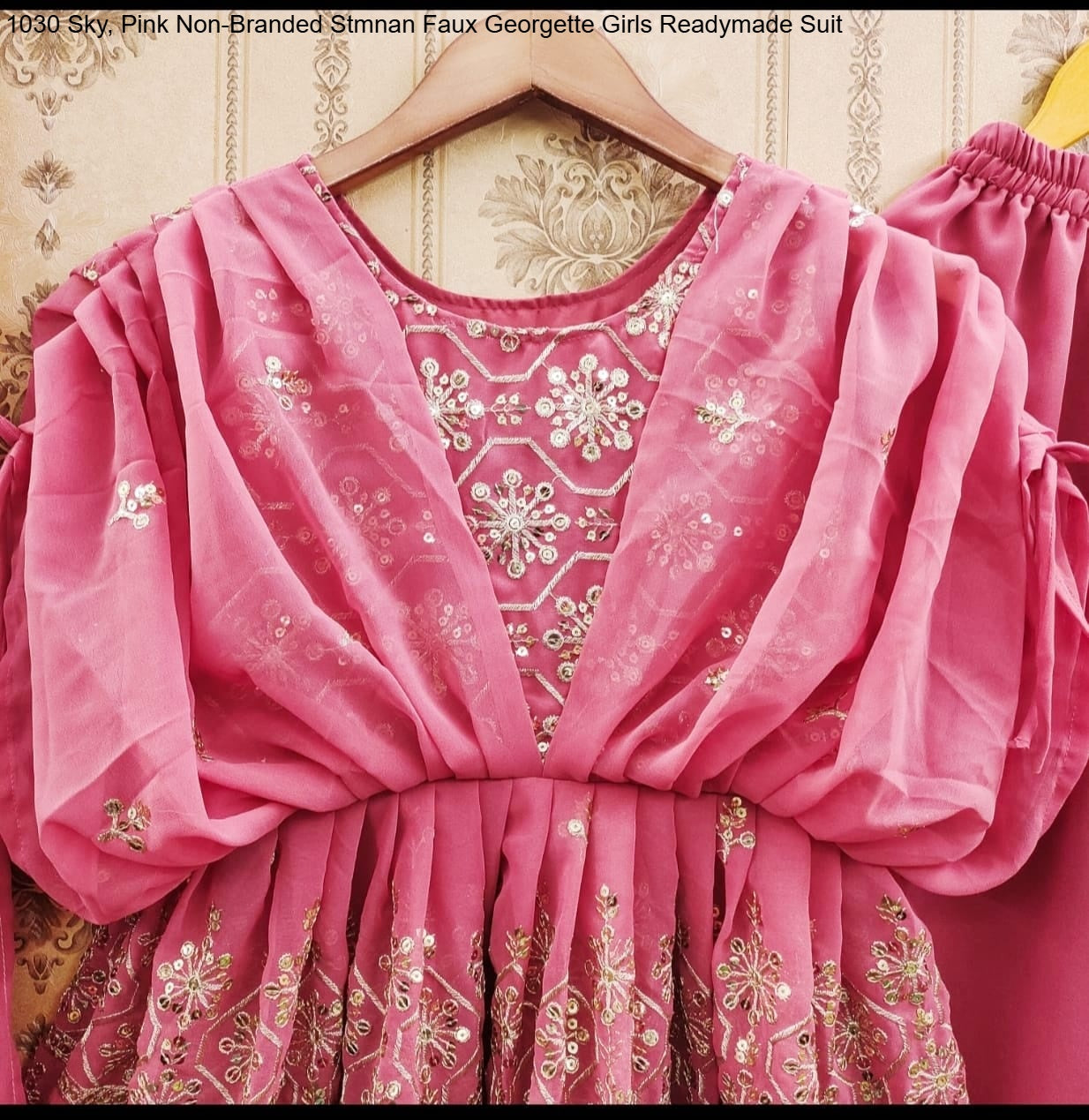 1030 Sky, Pink Non-Branded Stmnan Faux Georgette Girls Readymade Suit