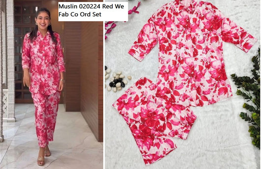 Muslin 020224 Red We Fab Co Ord Set