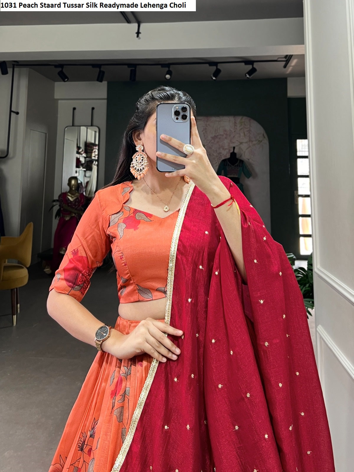 1031 Peach Staard Tussar Silk Readymade Lehenga Choli