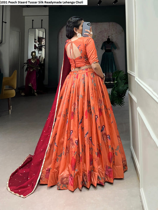 1031 Peach Staard Tussar Silk Readymade Lehenga Choli