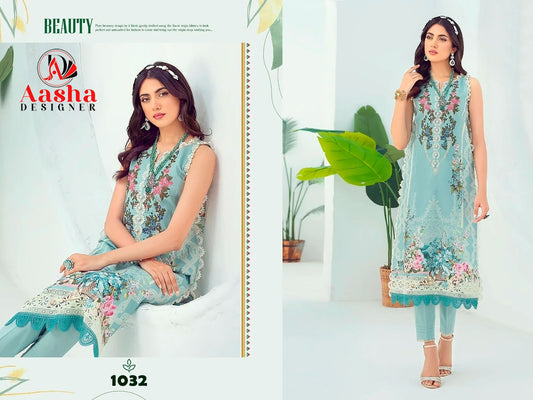 1032 Sky Aasha Designer Embroidery Pakistani Patch Suits
