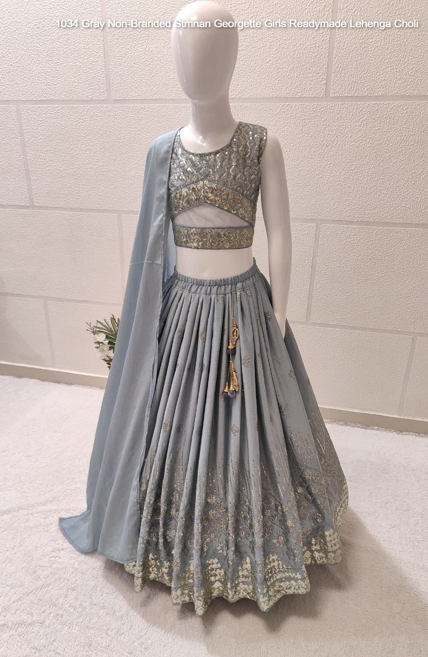 1034 Gray Non-Branded Stmnan Georgette Girls Readymade Lehenga Choli