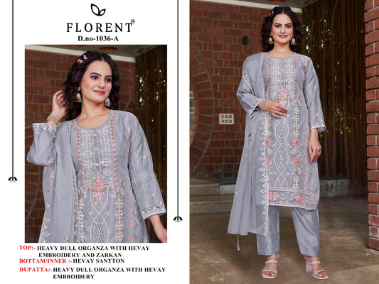 1036A Florent Dull Organza Pakistani Salwar Suits