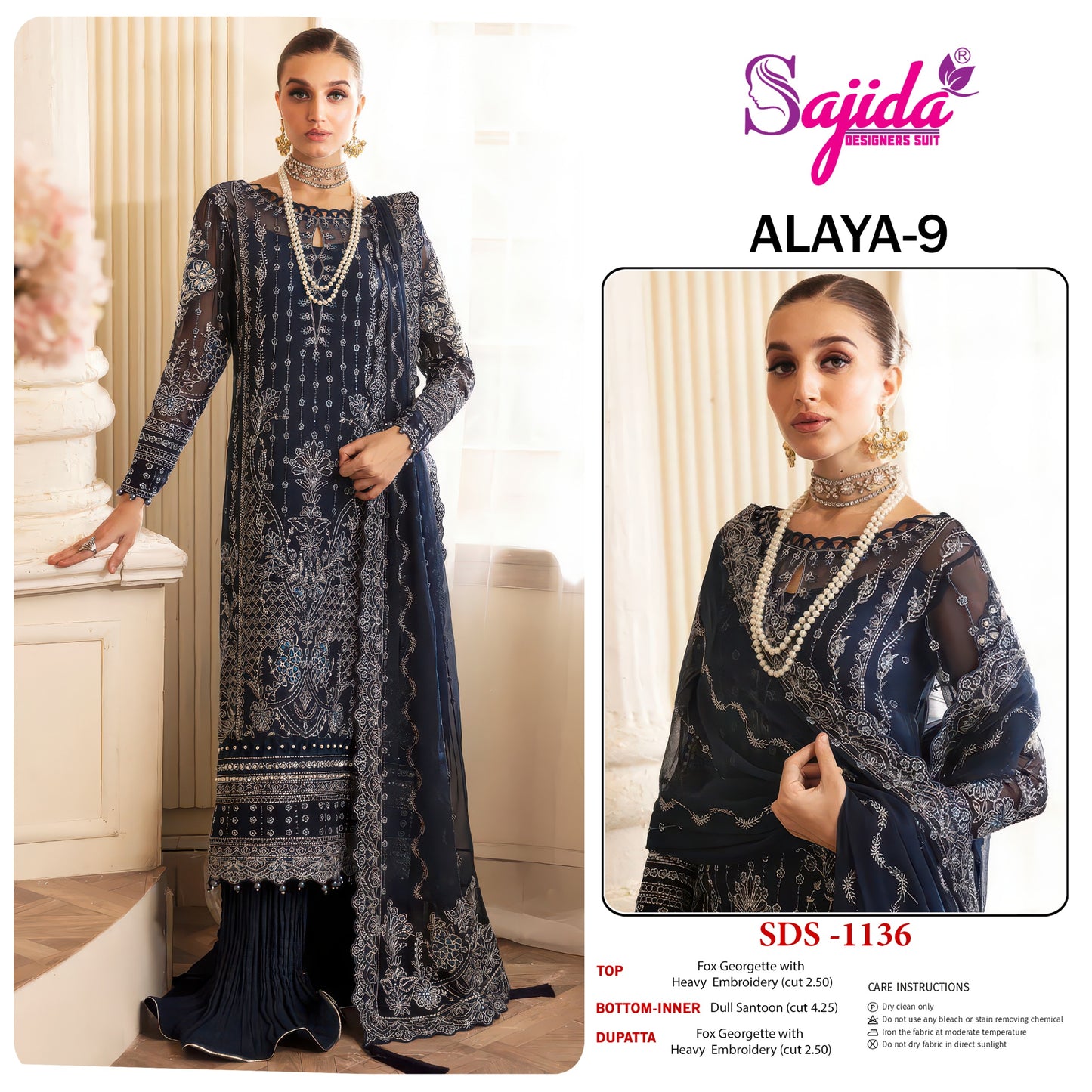 1036 Alaya Vol 9 Sajida Georgette Pakistani Salwar Suits