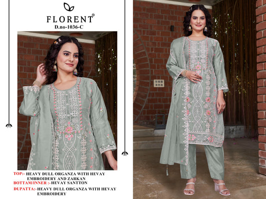 1036C Florent Dull Organza Pakistani Salwar Suits