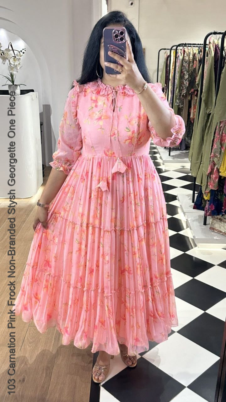 103 Carnation Pink Frock Non-Branded Stysh Georgette One Piece