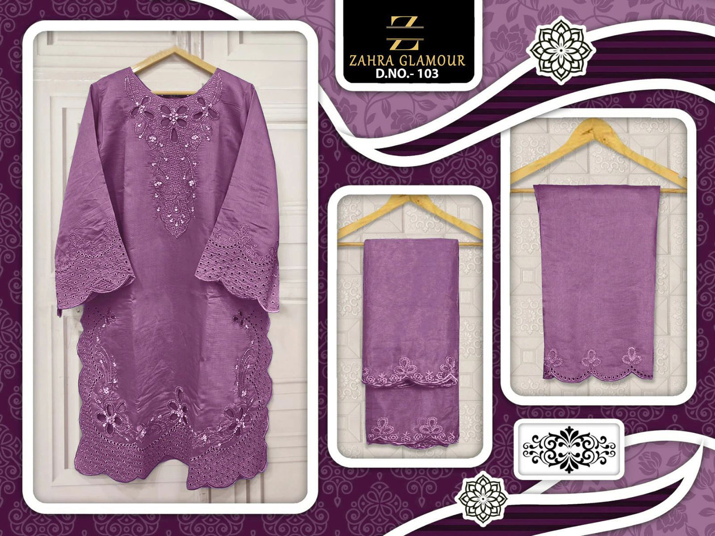 103 Lavendar Zahra Glamour Viscose Pakistani Readymade Suits