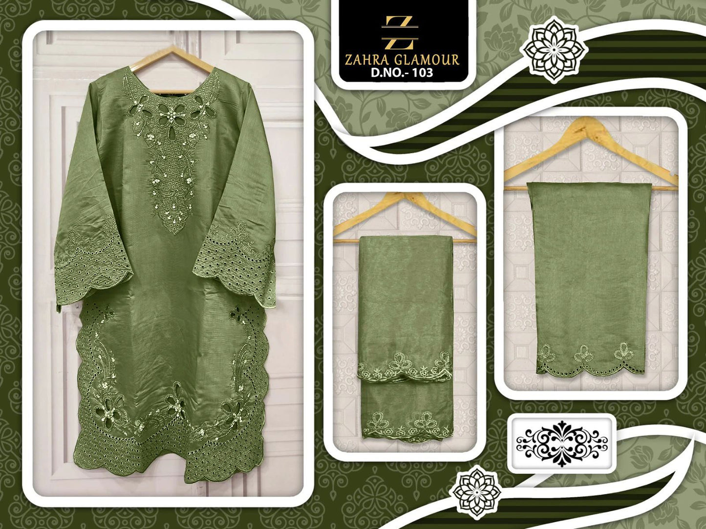 103 Mehndi Zahra Glamour Viscose Pakistani Readymade Suits