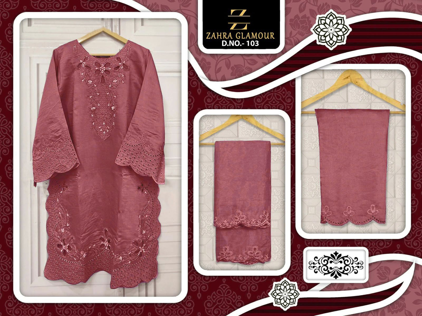 103 Peach Zahra Glamour Viscose Pakistani Readymade Suits