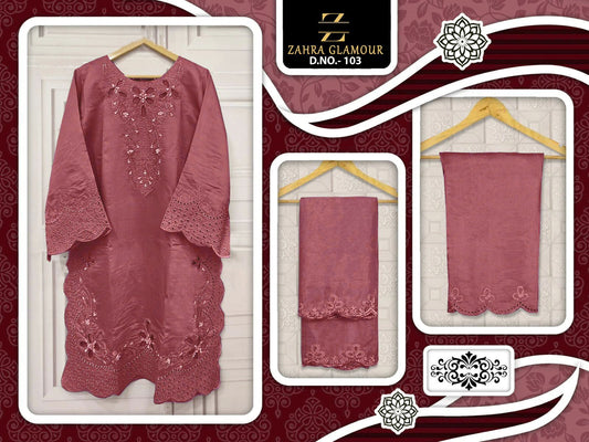103 Peach Zahra Glamour Viscose Pakistani Readymade Suits