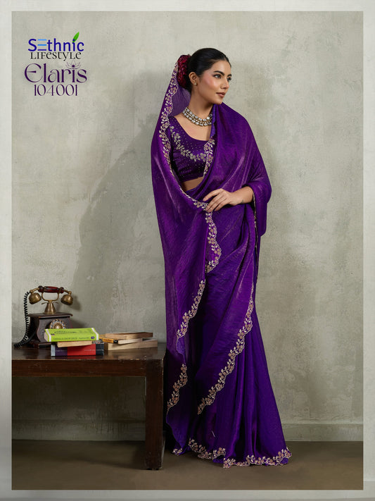 104001 Elaris Sethnic Velvet Chiffon Sarees