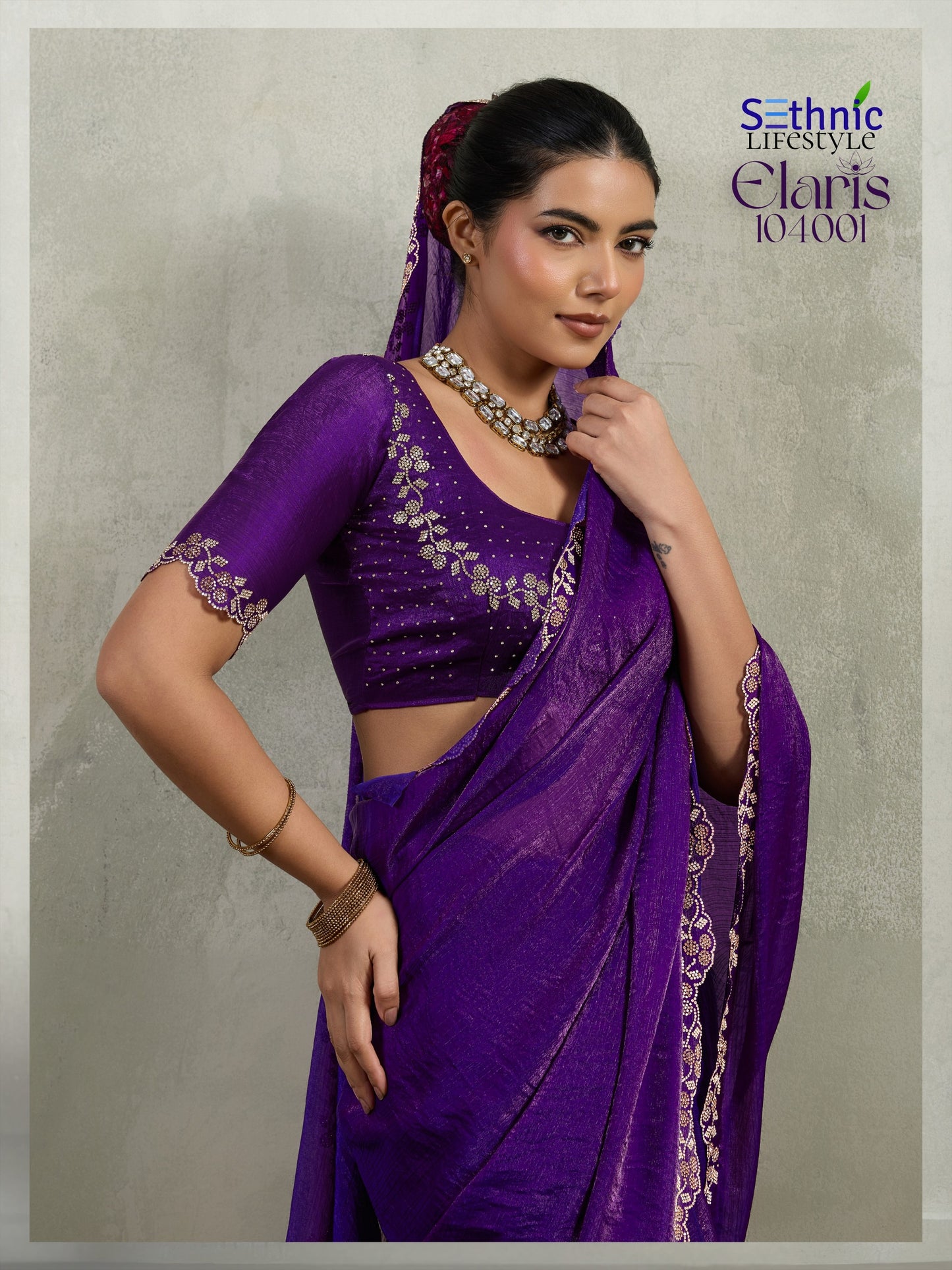 104001 Elaris Sethnic Velvet Chiffon Sarees