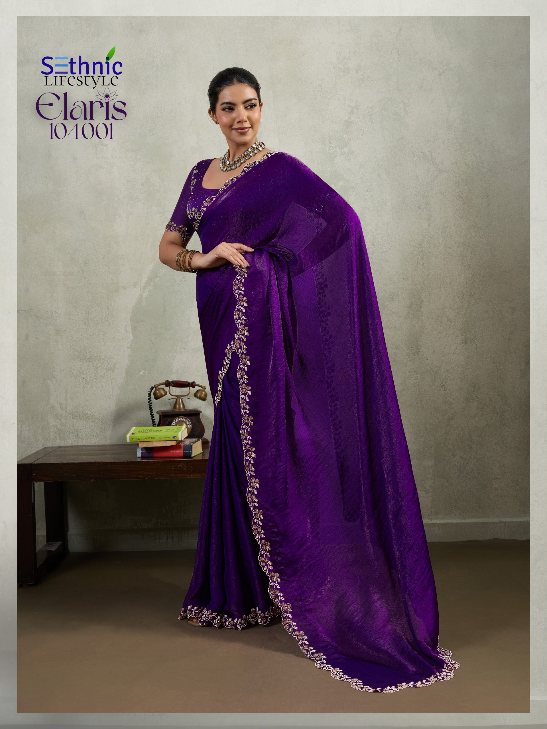 104001 Elaris Sethnic Velvet Chiffon Sarees