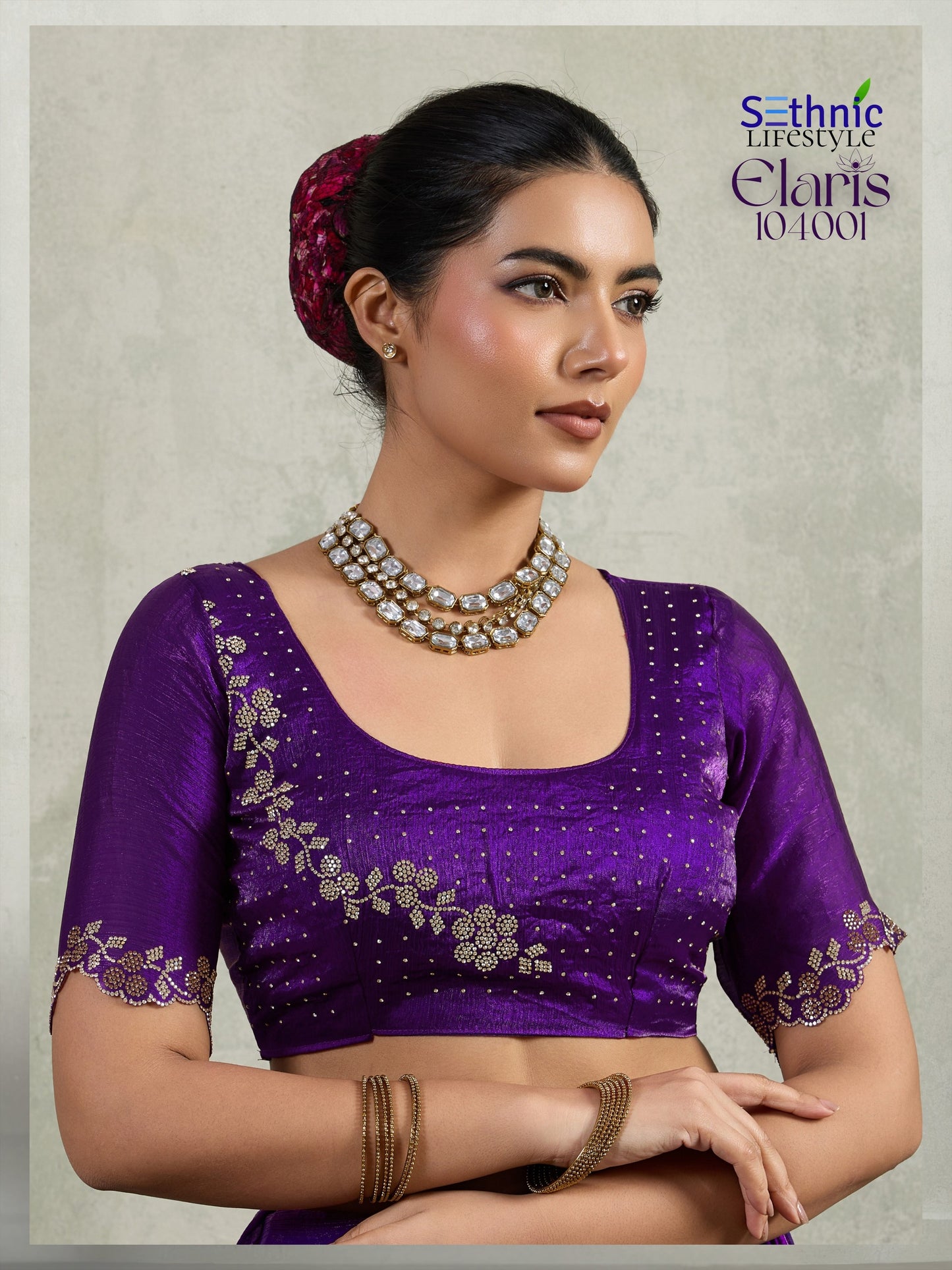 104001 Elaris Sethnic Velvet Chiffon Sarees
