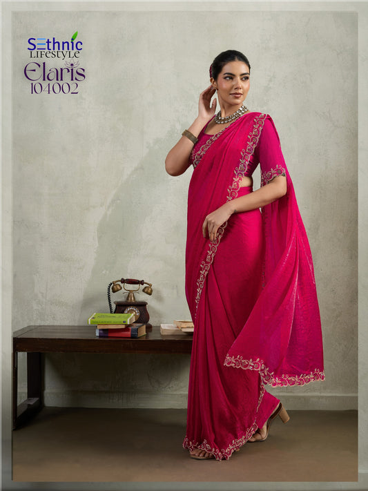 104002 Elaris Sethnic Velvet Chiffon Sarees