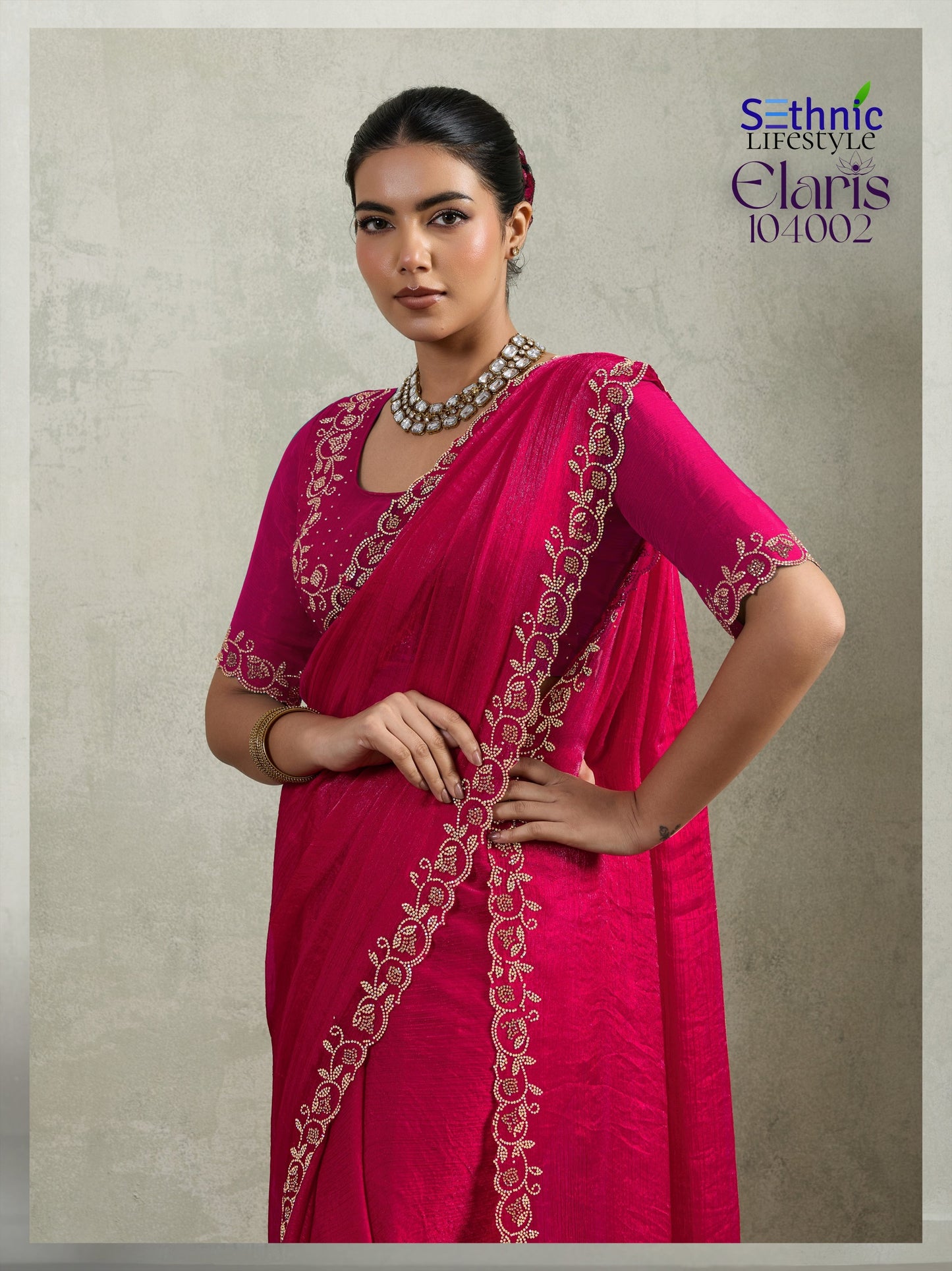 104002 Elaris Sethnic Velvet Chiffon Sarees