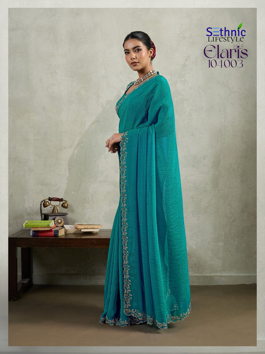 104003 Elaris Sethnic Velvet Chiffon Sarees