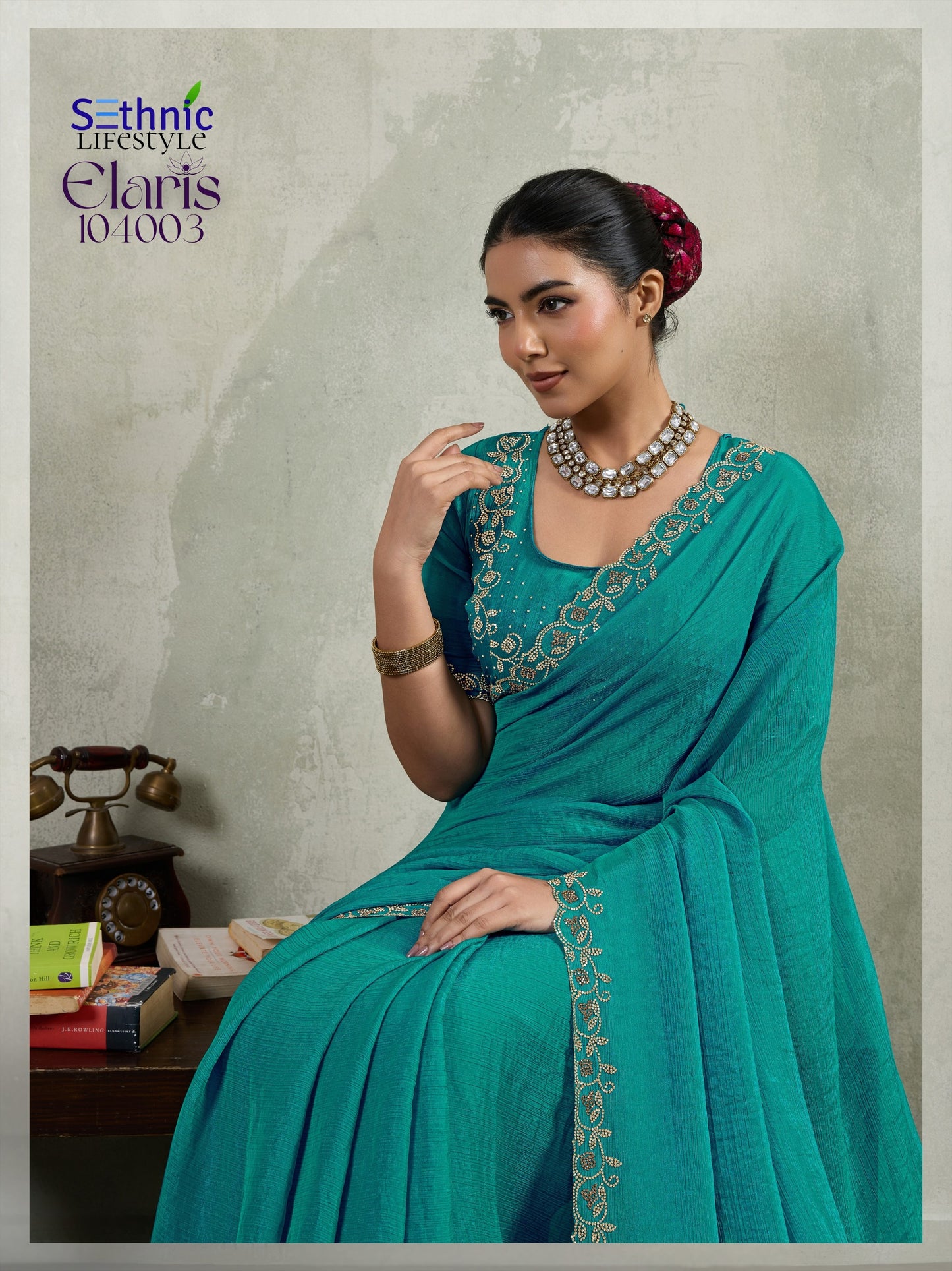104003 Elaris Sethnic Velvet Chiffon Sarees