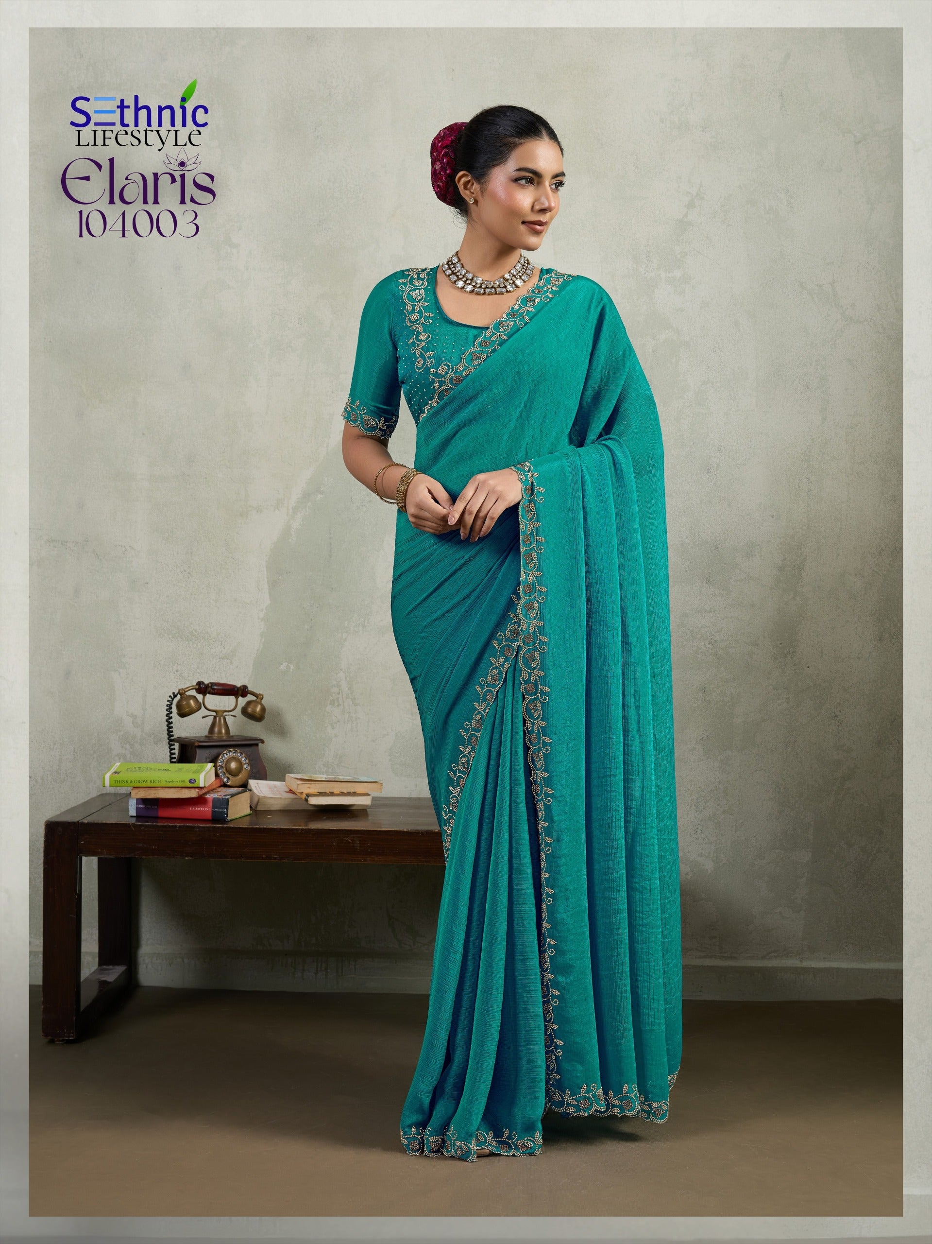 104003 Elaris Sethnic Velvet Chiffon Sarees