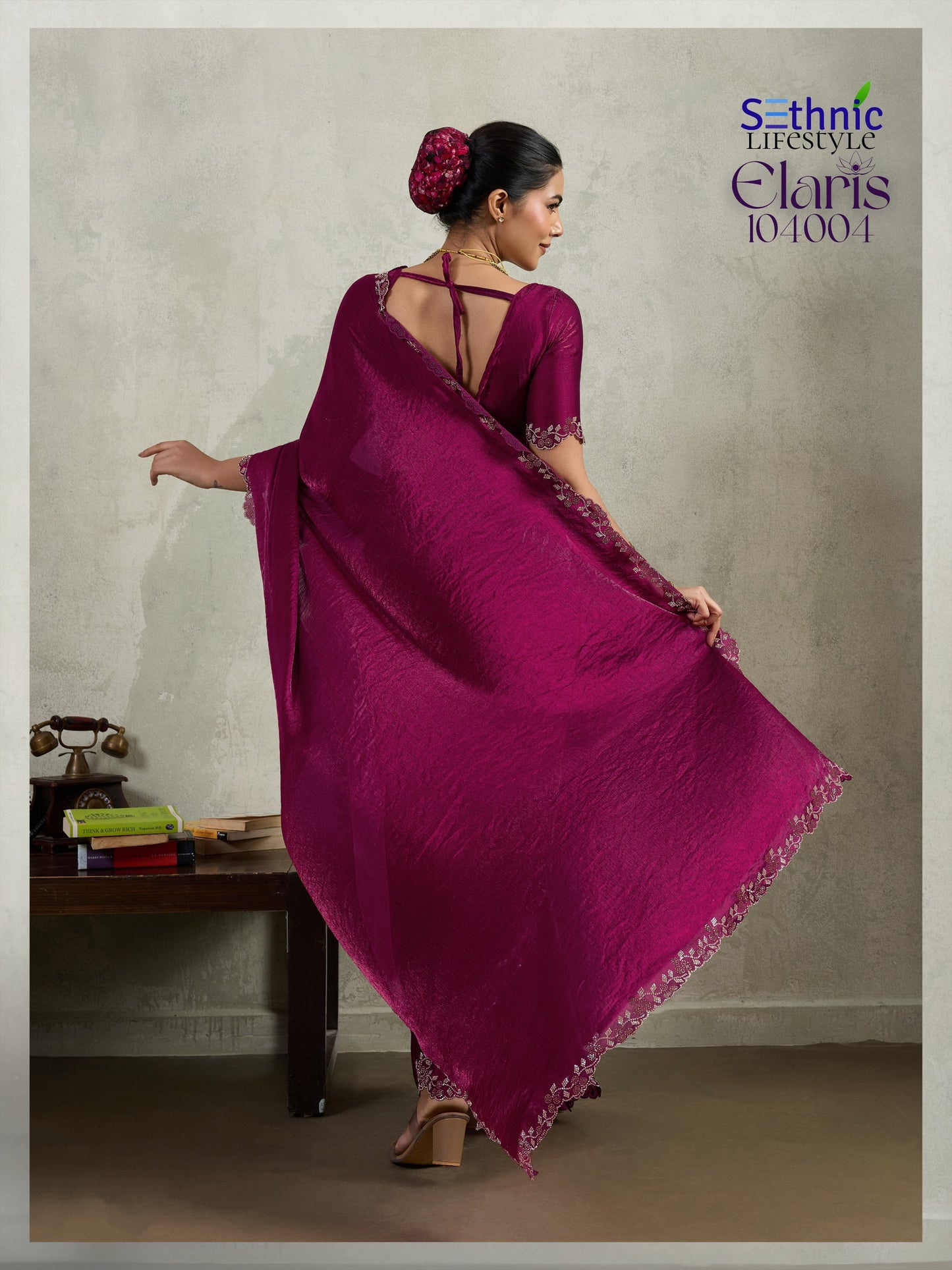 104004 Elaris Sethnic Velvet Chiffon Sarees
